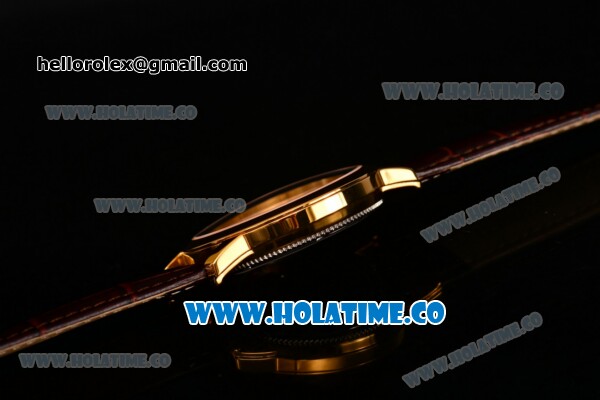 Vacheron Constantin Patrimony Tourbillon Swiss ETA 2824 Automatic Yellow Gold Case with Diamonds Markers Brown Leather Strap and White Dial - Click Image to Close